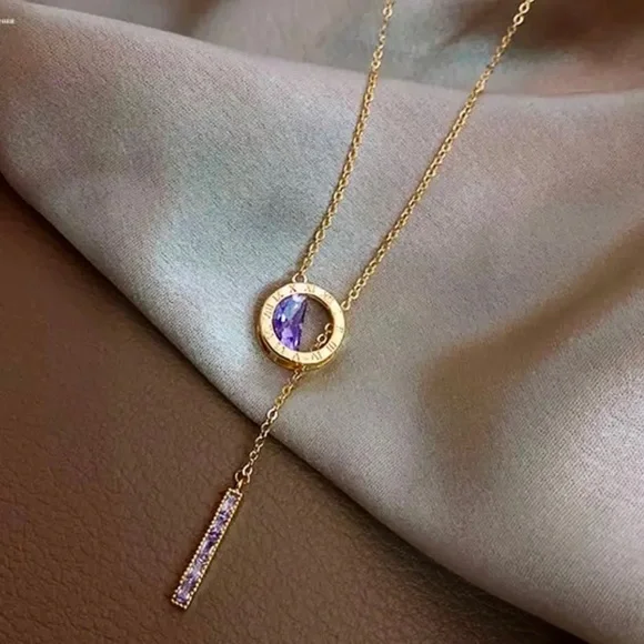 🆕 Stunning 18k Amethyst Roman Numeral Engraved Barrel Lariat Necklace NWT - Picture 14 of 14